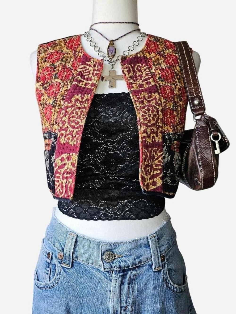RARE True Religion Patchwork Quilted Kantha Vest - Small